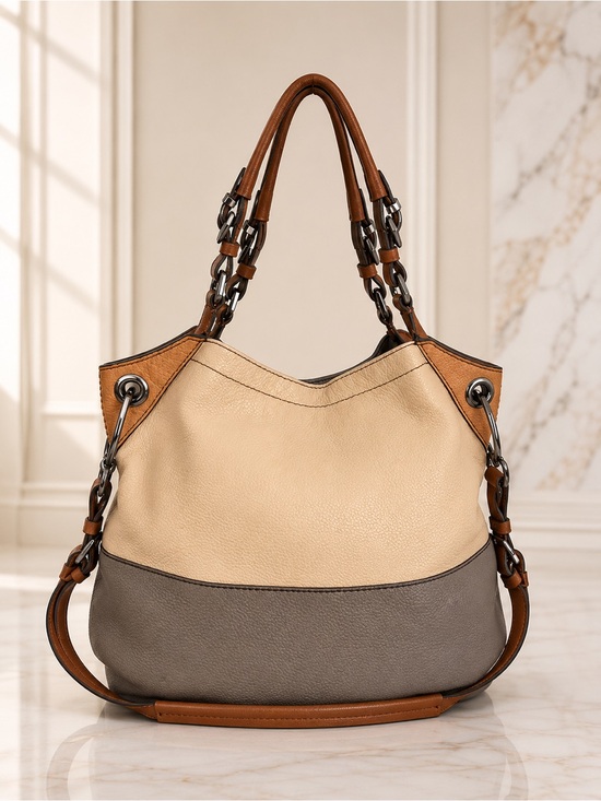 orYANY Handbags - orYANY Colorblock Pebbled Leather Hobo Crossbody Shoulder Bag Beige Taupe